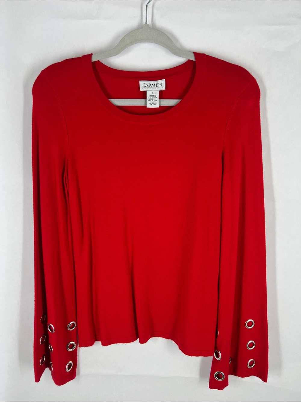 Carmen Marc Valvo Red Grommet Flare Sleeve Sweater Women’s Small Knit‎ Top
